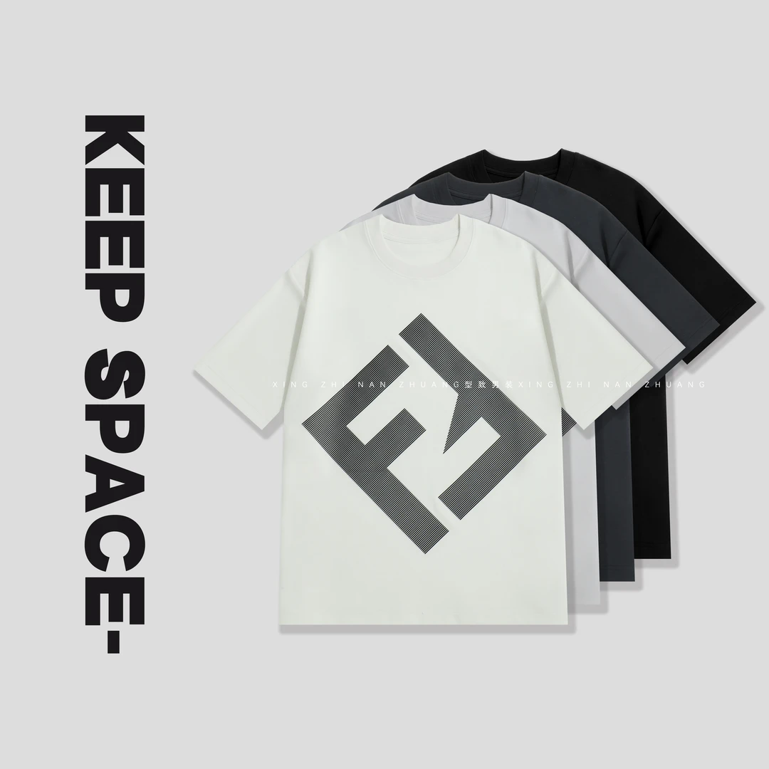 【莫代尔羽光棉】百搭F字母印花男士大码短袖T恤25110#1011