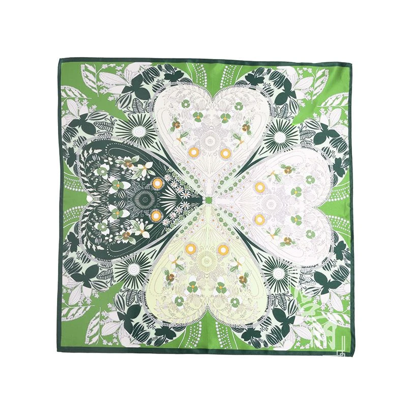【幸运四叶草】宫丽68x68cm纯100桑蚕丝绿色素绉缎百搭夏季方巾时尚