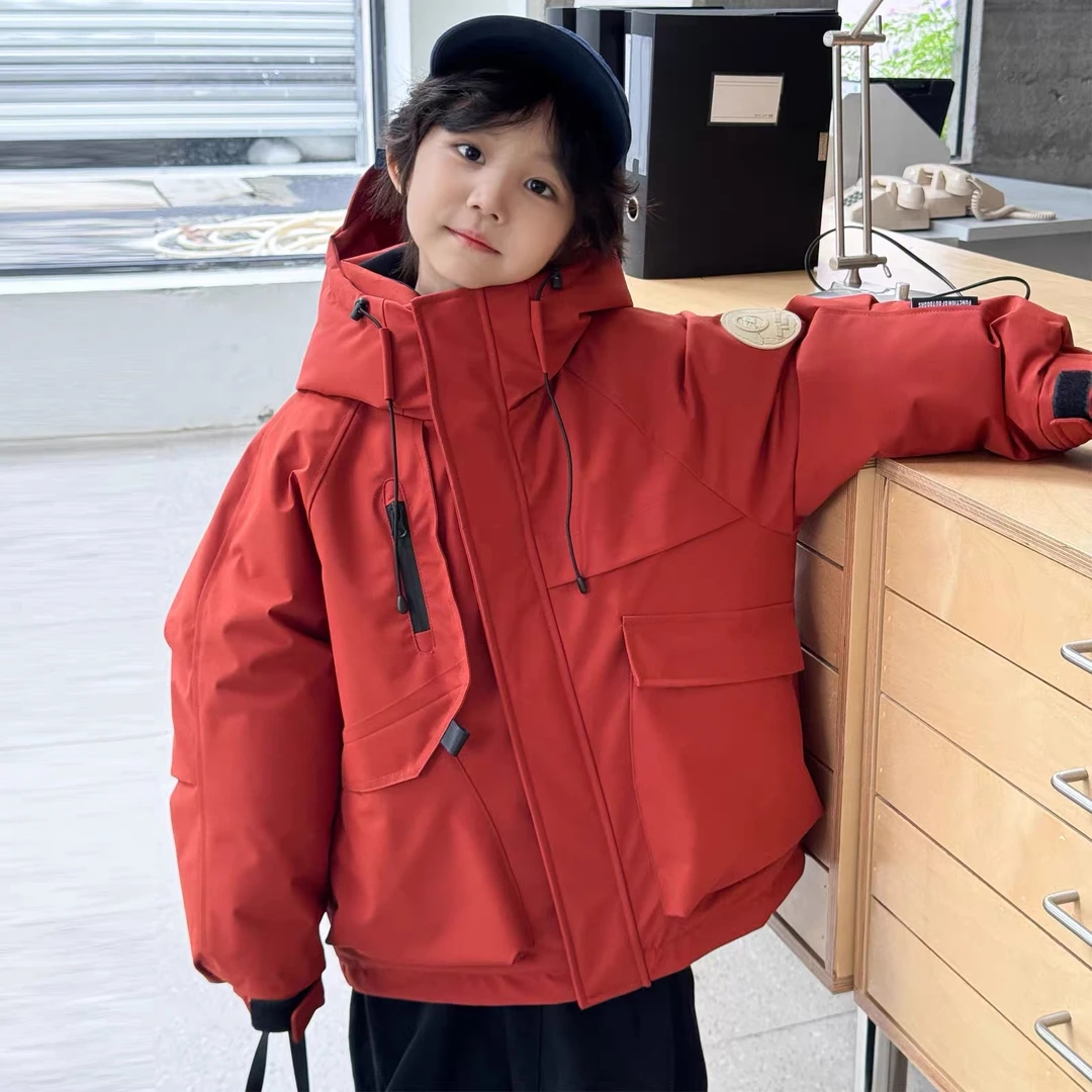 【防水冲锋衣】儿童棉服2025冬季工装派克男童女童加厚连帽宝宝外套