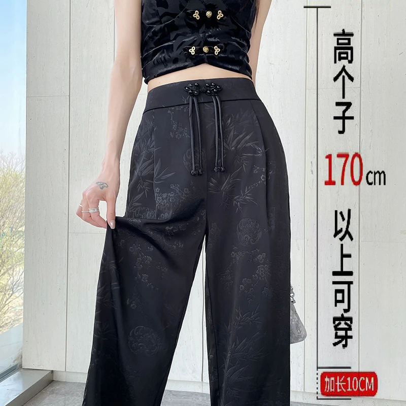 高个子加长女裤夏季印花休闲直筒大码国潮裤子中国风中式宽松薄款