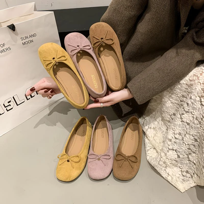 糖果甜妹小香风圆头蝴蝶结绒面浅口芭蕾舞鞋女软底平底玛丽珍单鞋