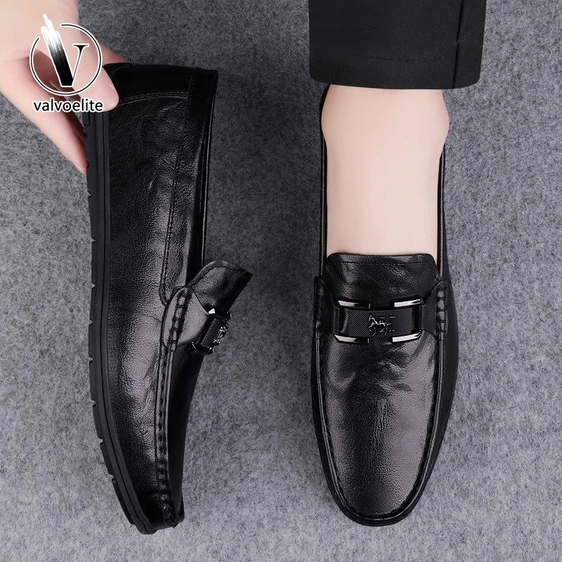 VALVOELITE男士休闲皮鞋夏季新款男鞋懒人鞋一脚蹬驾车鞋豆男士