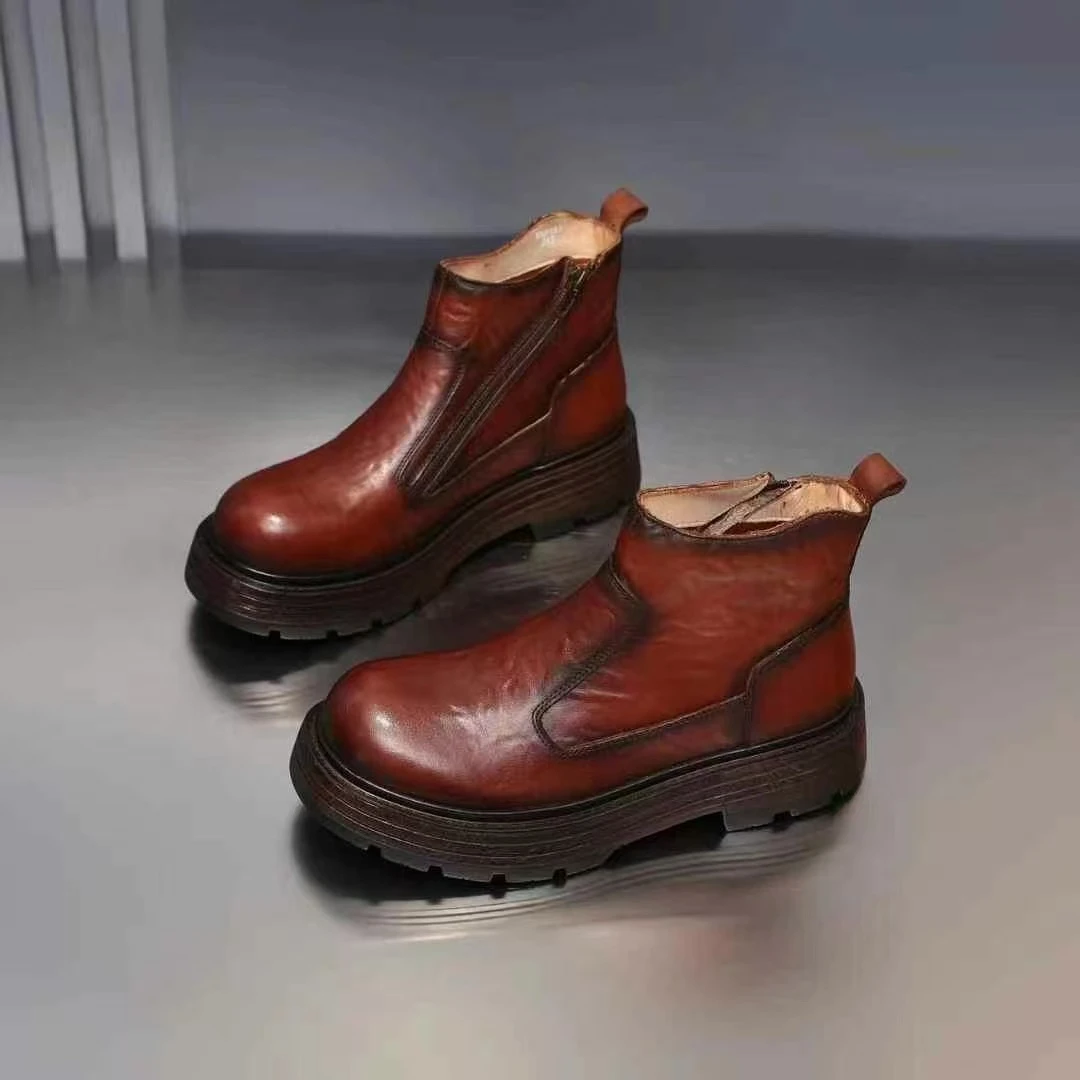 素面防滑中帮拉链保暖圆头马丁靴时尚短靴休闲百搭M8151