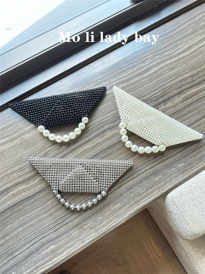 名媛小众复古三角包时尚文艺珍珠手工串珠包新颖异型珍珠包女