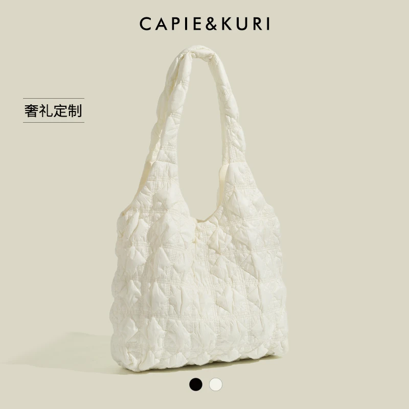 CAPIE&KURI韩系慵懒风菱格腋下包女2025新款大容量百搭通勤托特包