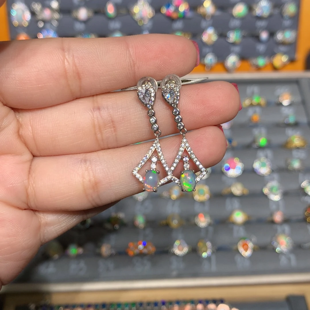 银S925镶嵌欧泊欧泊福利耳饰l