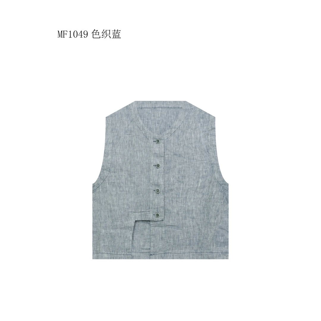 【麻訪家】MF1049色织蓝文艺简约设计感休闲坎肩开衫马甲上衣