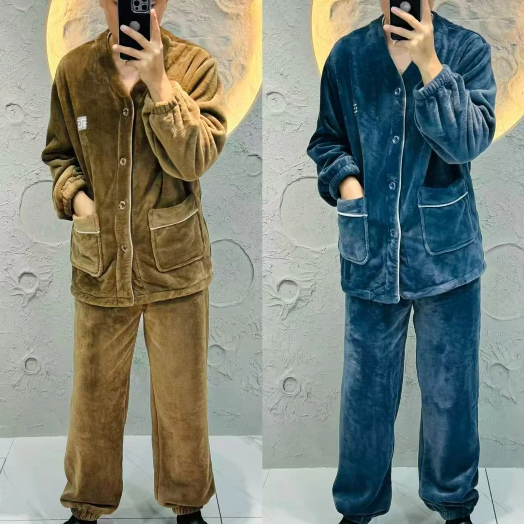 【2505/2506】法兰绒冬季保暖睡衣家居服套装百搭男款可外穿休闲