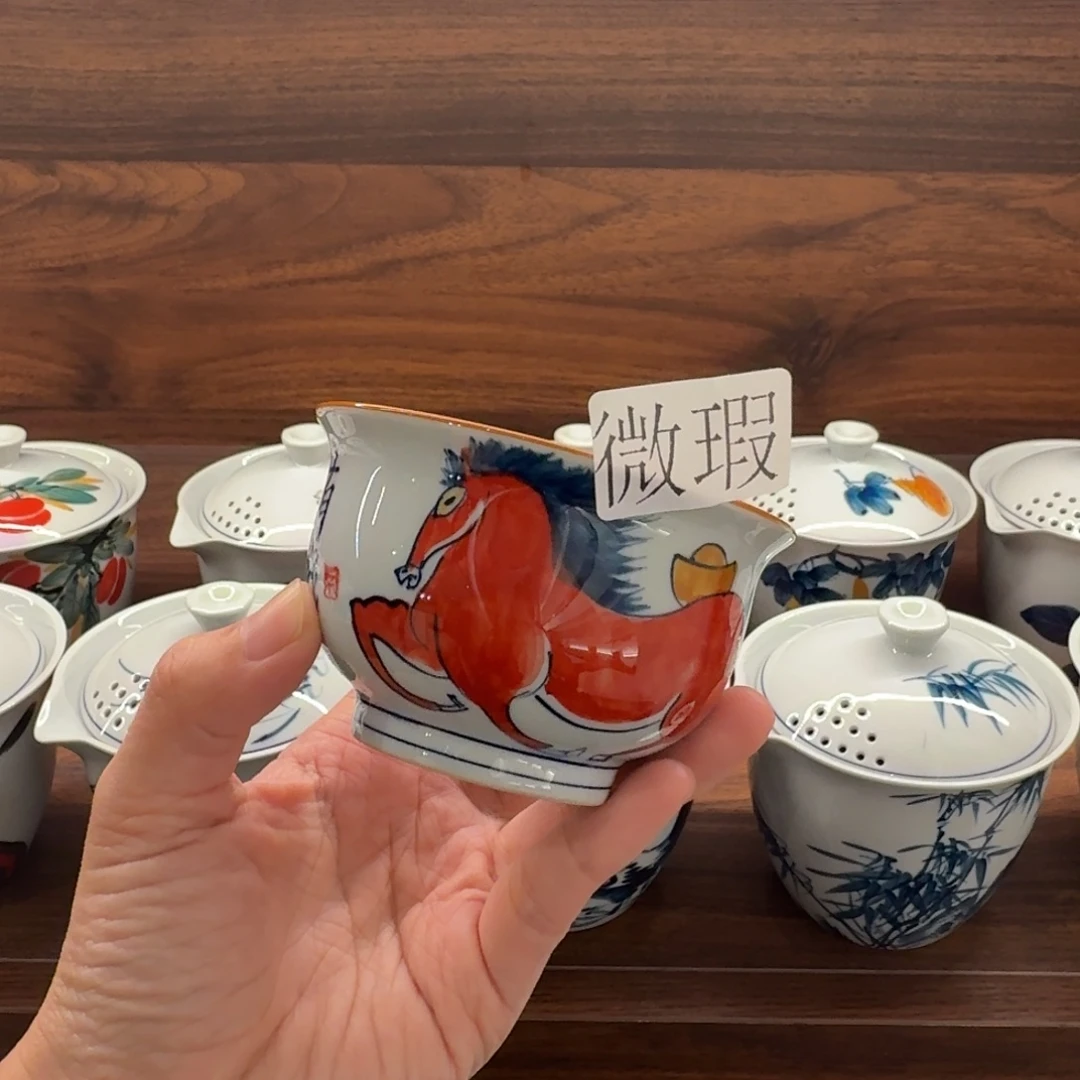 釉下手绘茶具微瑕