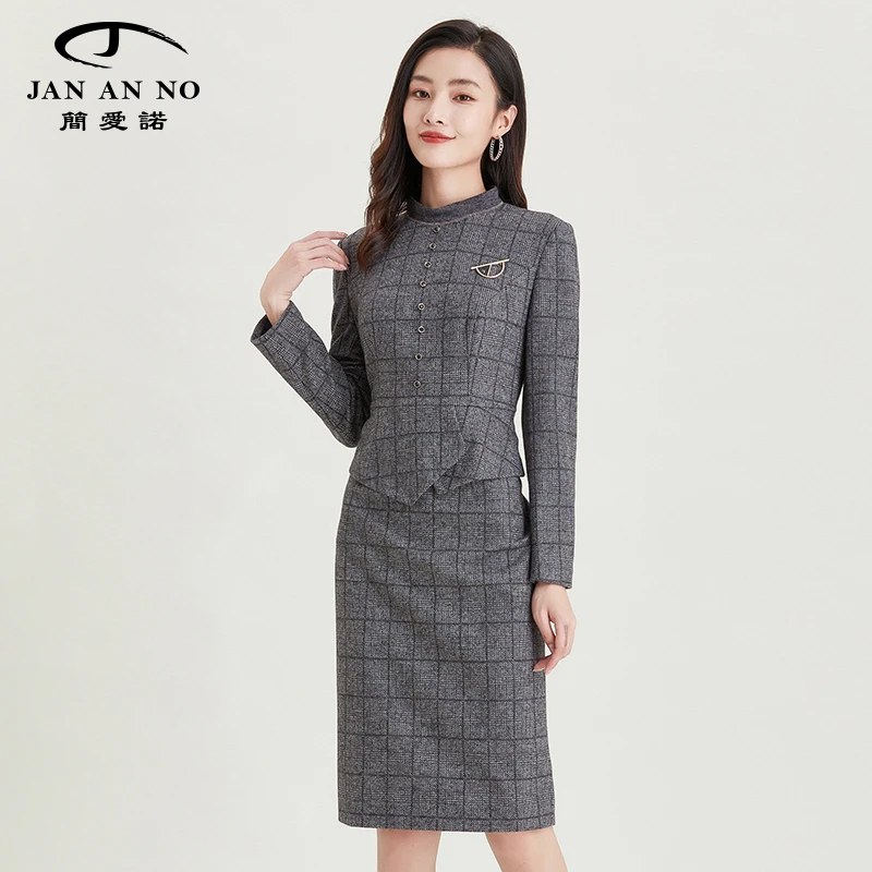 【达人专享】JANANNO秋冬假两件商务小高领中长连衣裙J2060329LQ