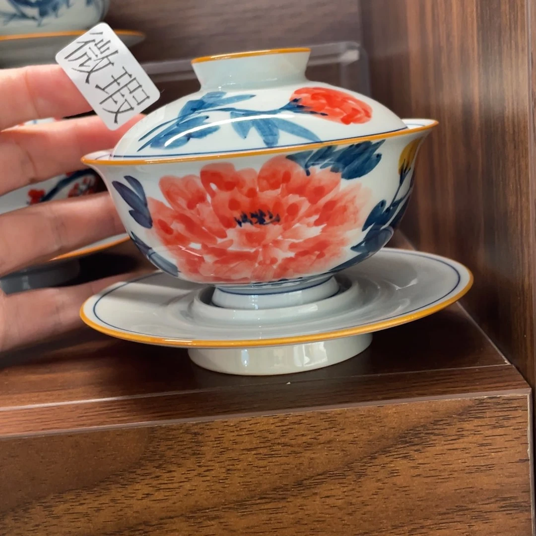 釉下手绘茶具微瑕