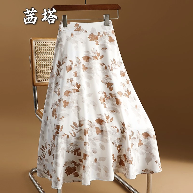气质雪纺碎花半身裙女夏季2025新款复古印花a字裙子花色大摆长裙