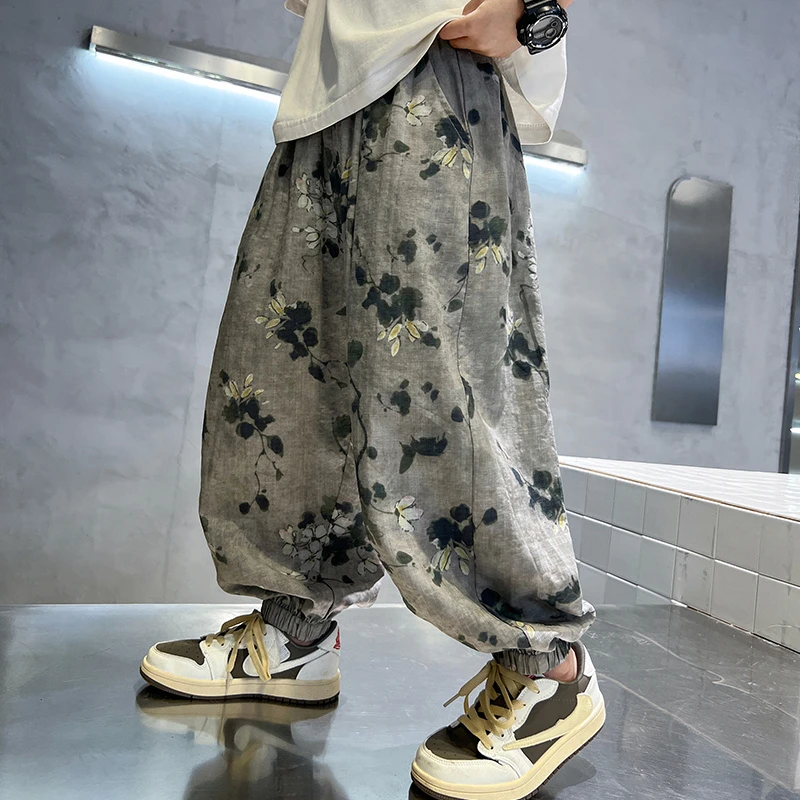 男童裤子薄款夏季2024新款夏装儿童防蚊裤夏款冰丝男孩夏天灯笼裤