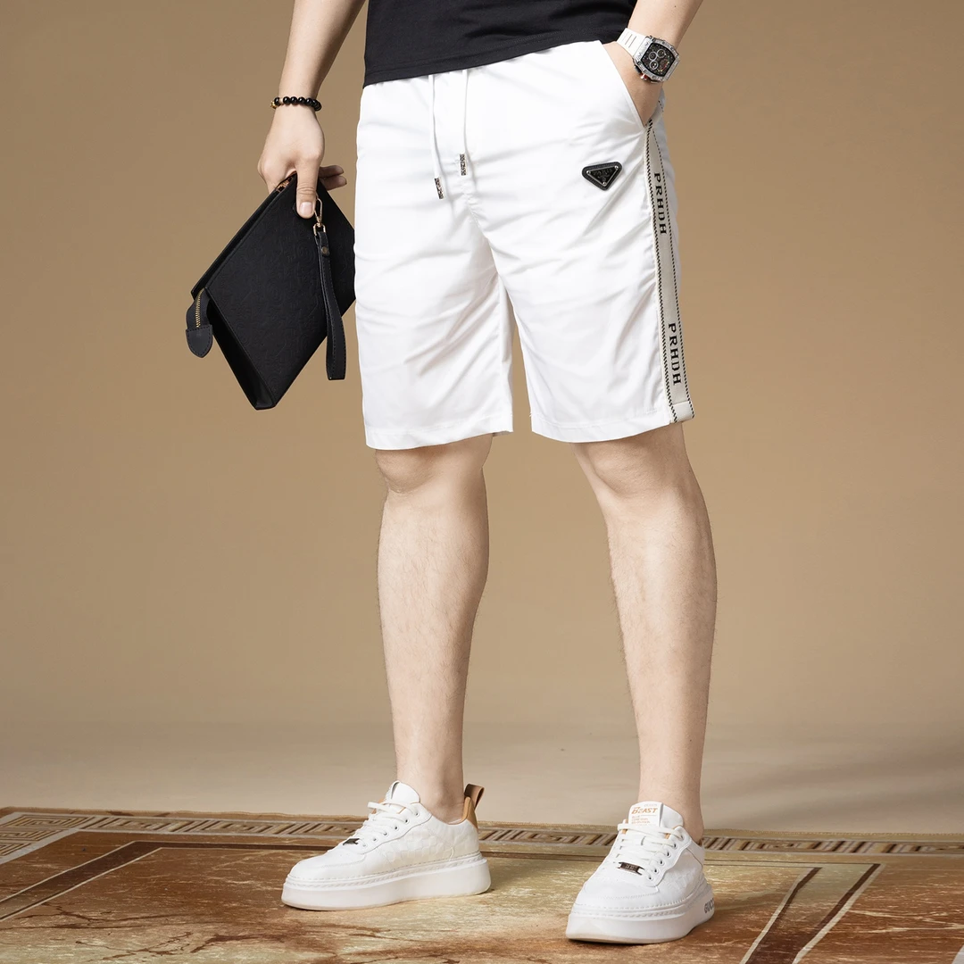 2025新品男士潮流休闲沙滩裤2025夏季字母织带拼接沙滩五分中裤