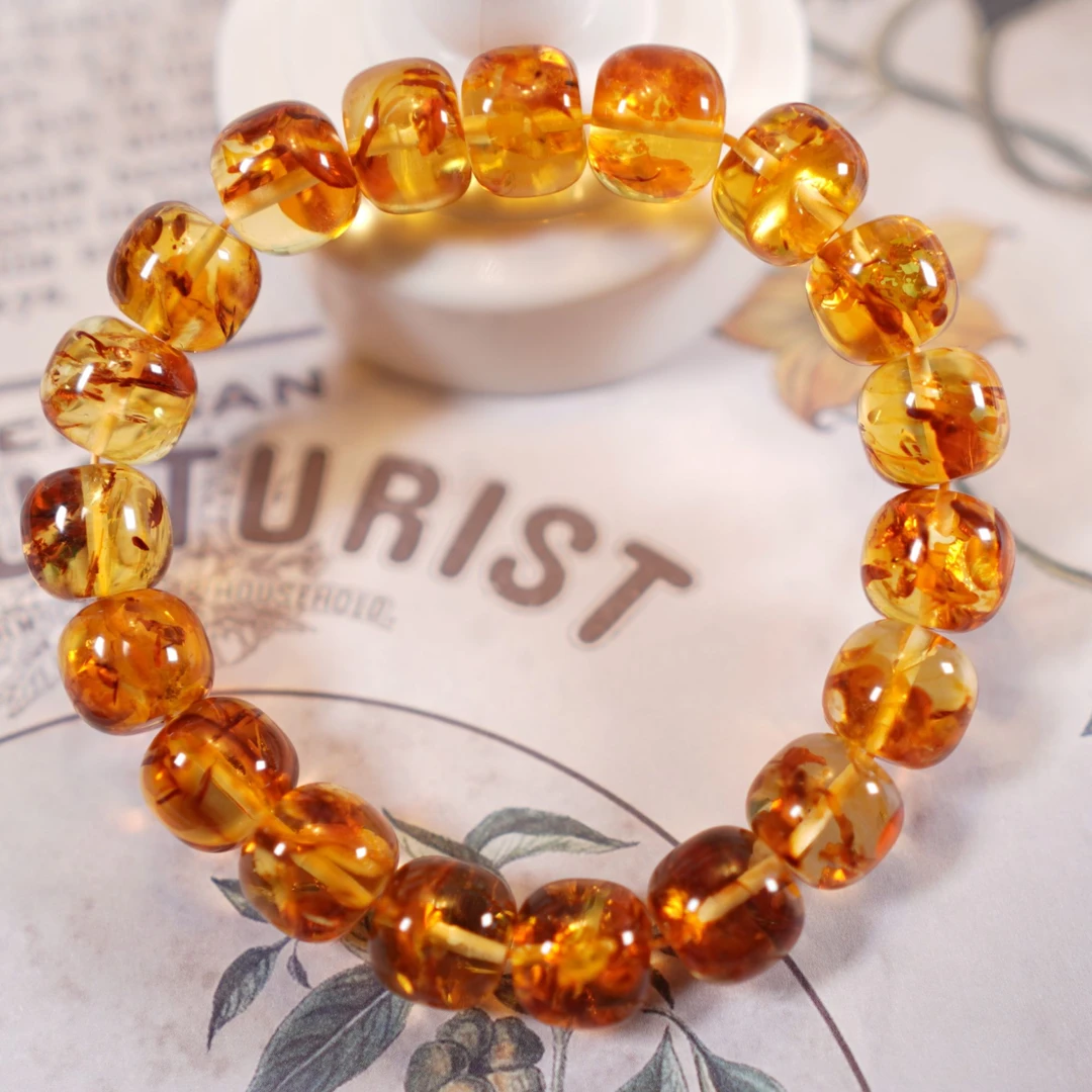 臻雅珠宝-花珀老型11+俄罗斯3A级净水琥珀素圈时尚百搭单圈手串