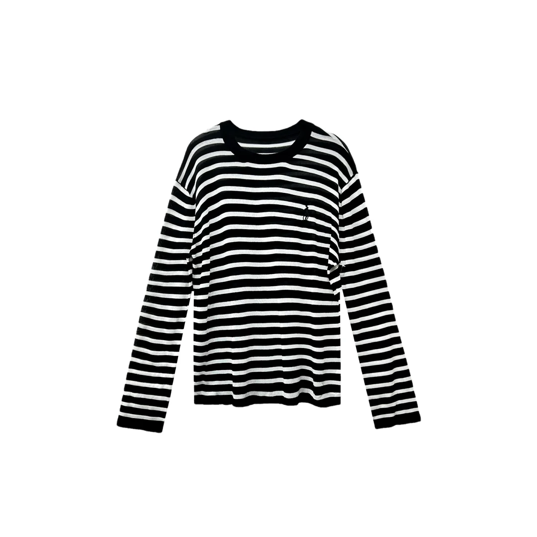 慵懒风百搭条纹t恤宽松显瘦圆领长袖上衣