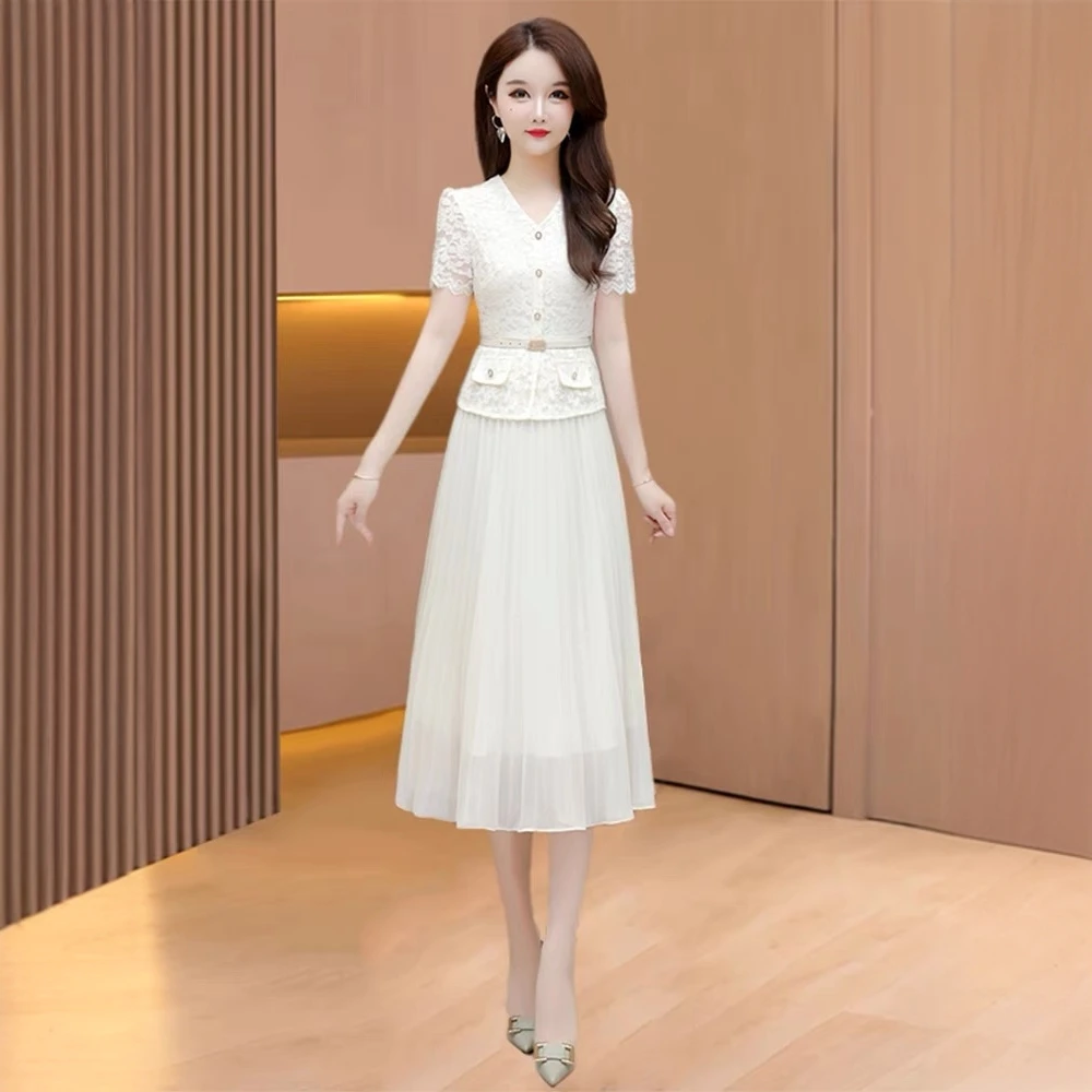 广州十三行爆款连衣裙女2025新款春夏气质高档妈妈雪纺短袖小个子
