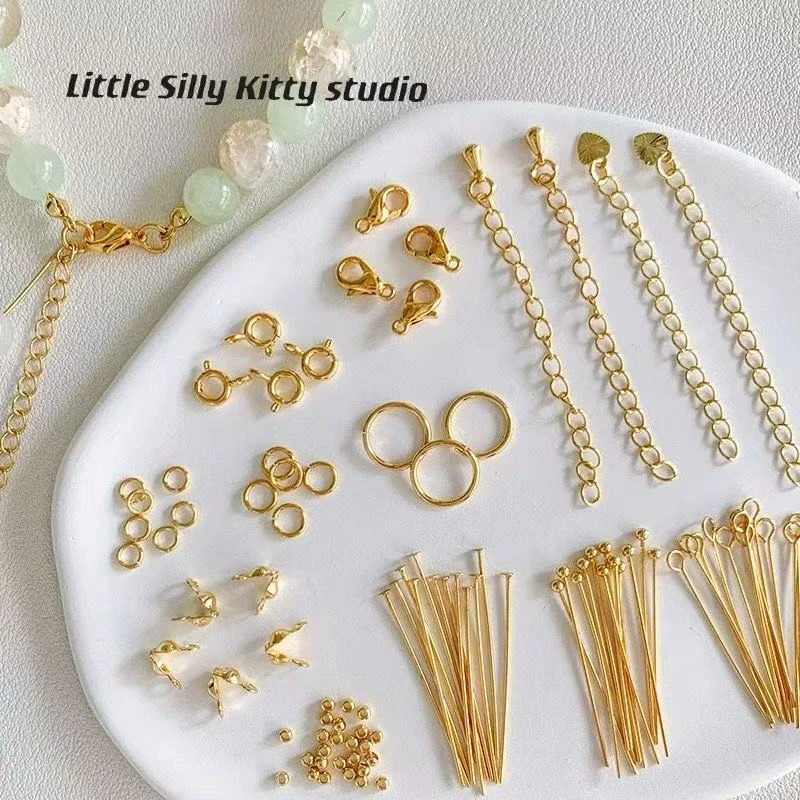 高保色18k镀真金收尾材料龙虾扣包扣开口圈9字针diy手链金属配件