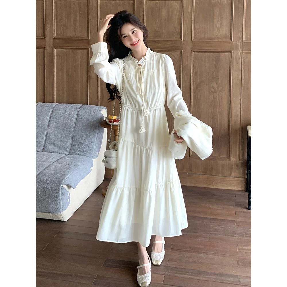 气质名媛毛边马甲连衣裙套装女2025春秋新款初恋白月光两件套裙子