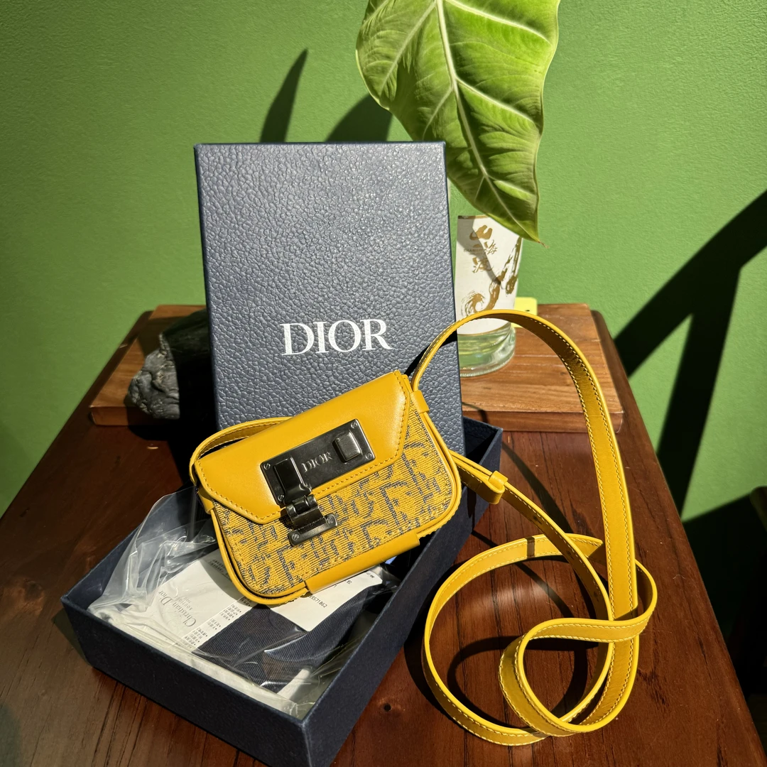 99新 DIOR/迪奥 闲置全套 lock nano姜黄老花斜挎包/jz专属