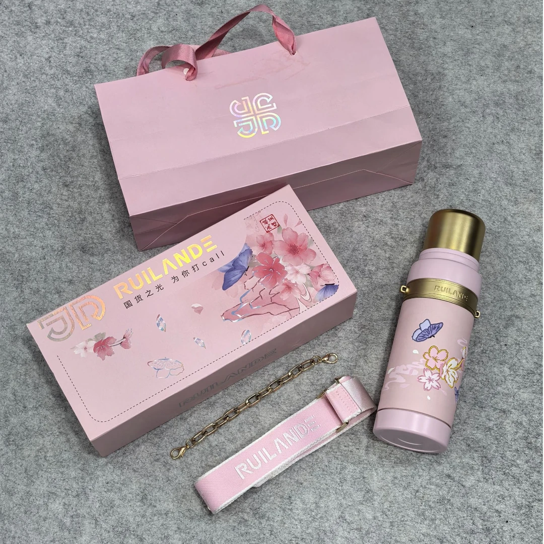 新仓-62987-RUI杯面花朵蝴蝶刺绣印花设计时尚保温杯