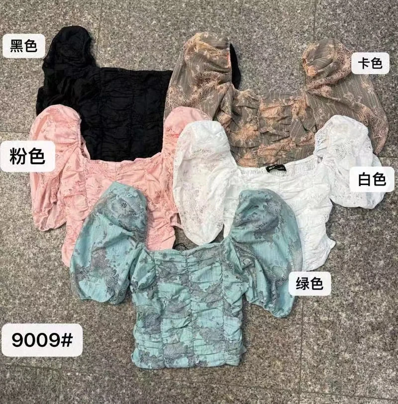 欧街-扎染雪纺褶皱短袖03153