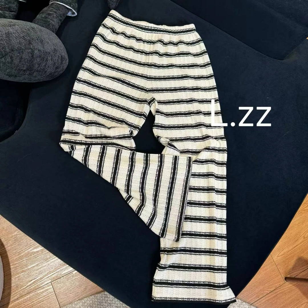 『LZZ』~微胖穿搭~25夏时尚百搭简约显瘦斑马纹针织条纹直筒拖地裤