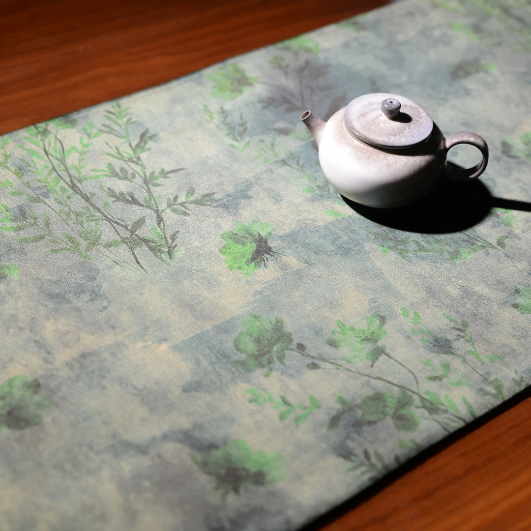 《青芜》香云纱茶席清新雅致复古高级感茶垫原创手作氛围感之王