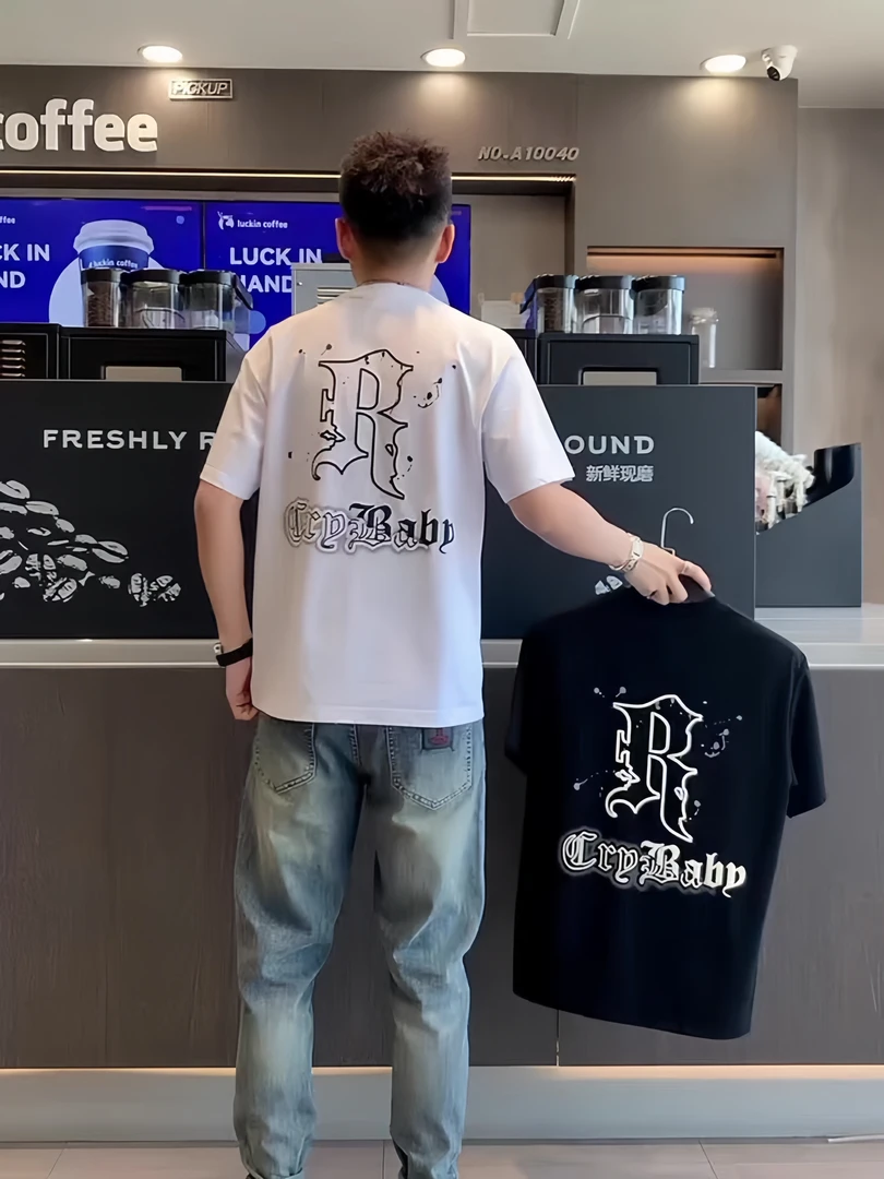 时尚春夏男士新款高级潮牌短袖帅气青年夏季ins纯棉T恤休闲上衣