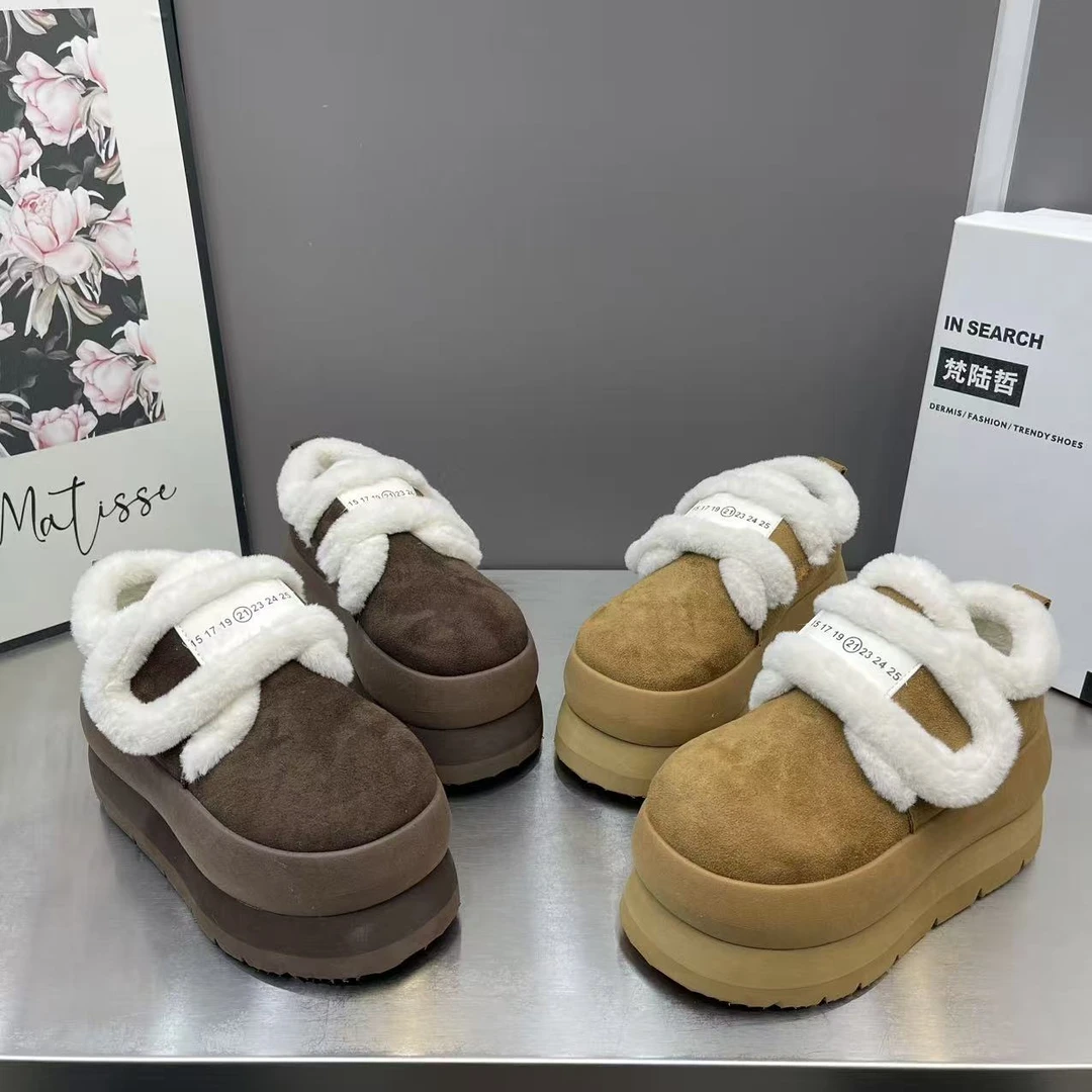 2025冬季新款时尚百搭厚底舒适休闲雪地靴女潮鞋魔术贴加绒加厚