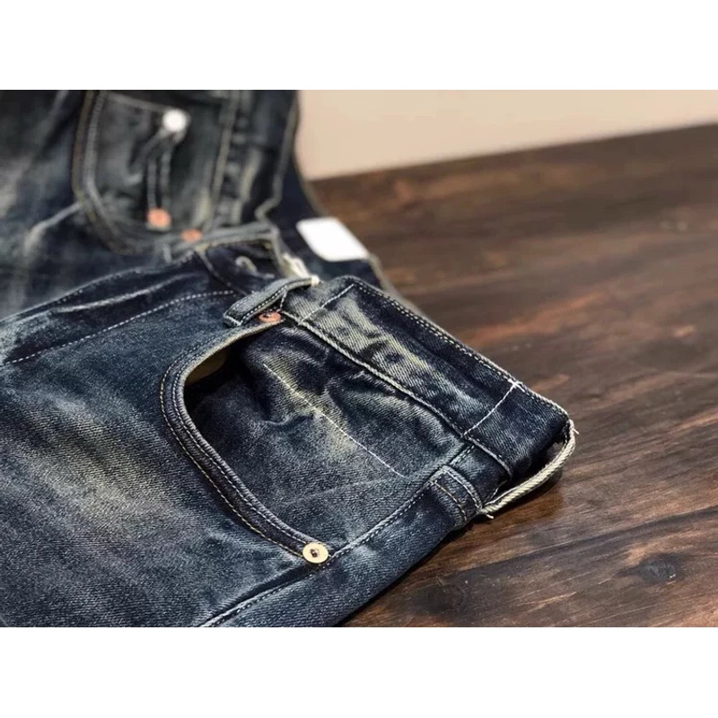 高端欧货美式休闲裤子男破洞装饰合体弹力修身小脚牛仔长裤潮H353