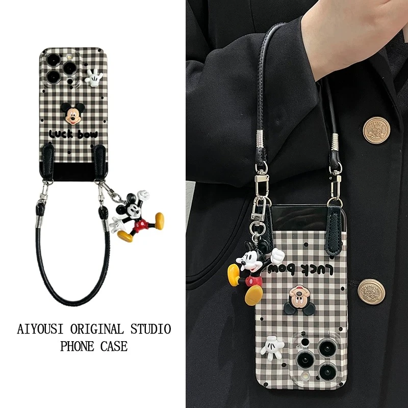 小黑格英文米奇手提适用iPhone16pro手机壳苹果华为荣耀OPPO小米