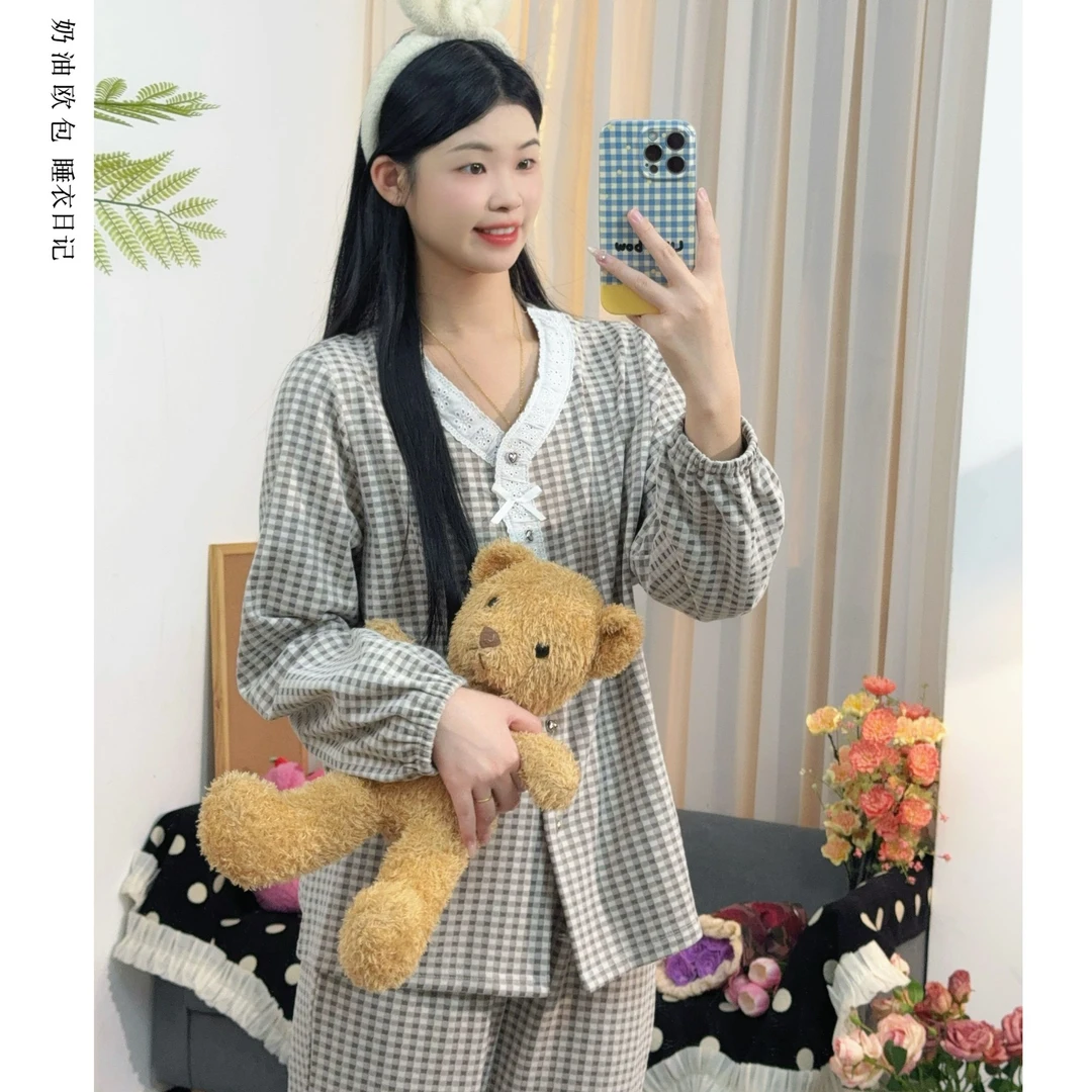 【可可饼干】秋冬2025新款阳离子睡衣女高级感法式羊密绒保暖家居服