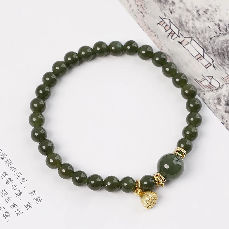 轻奢气质百搭手工和田玉单圈素圈莲蓬国风百搭手串珠手链-8934