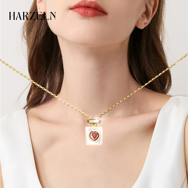 HARZELN韩系粉锆项链ins轻奢小众高级锁骨链简约氛围感女生配饰