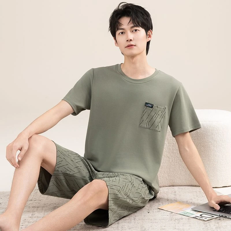 短袖短裤睡衣男直播套装纯棉家居服长裤休闲夏季套头全棉网红薄款