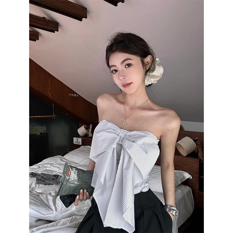 时尚气质条纹抹胸背心短款气质甜辣风2025年夏季新款上衣女潮
