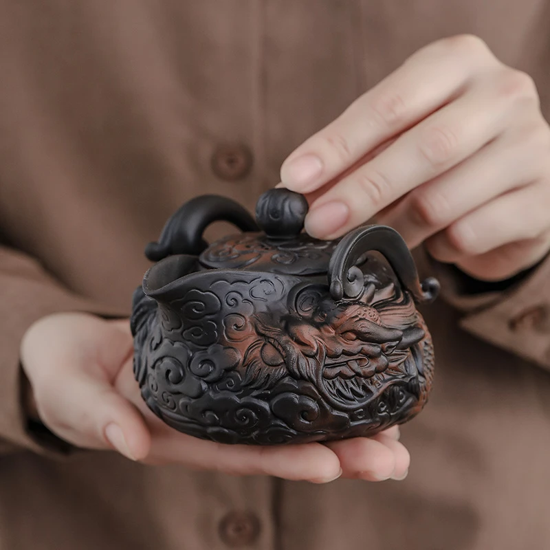 紫陶茶壶泡茶专用单个手抓壶家用复古手工功夫茶具茶杯手工茶壶