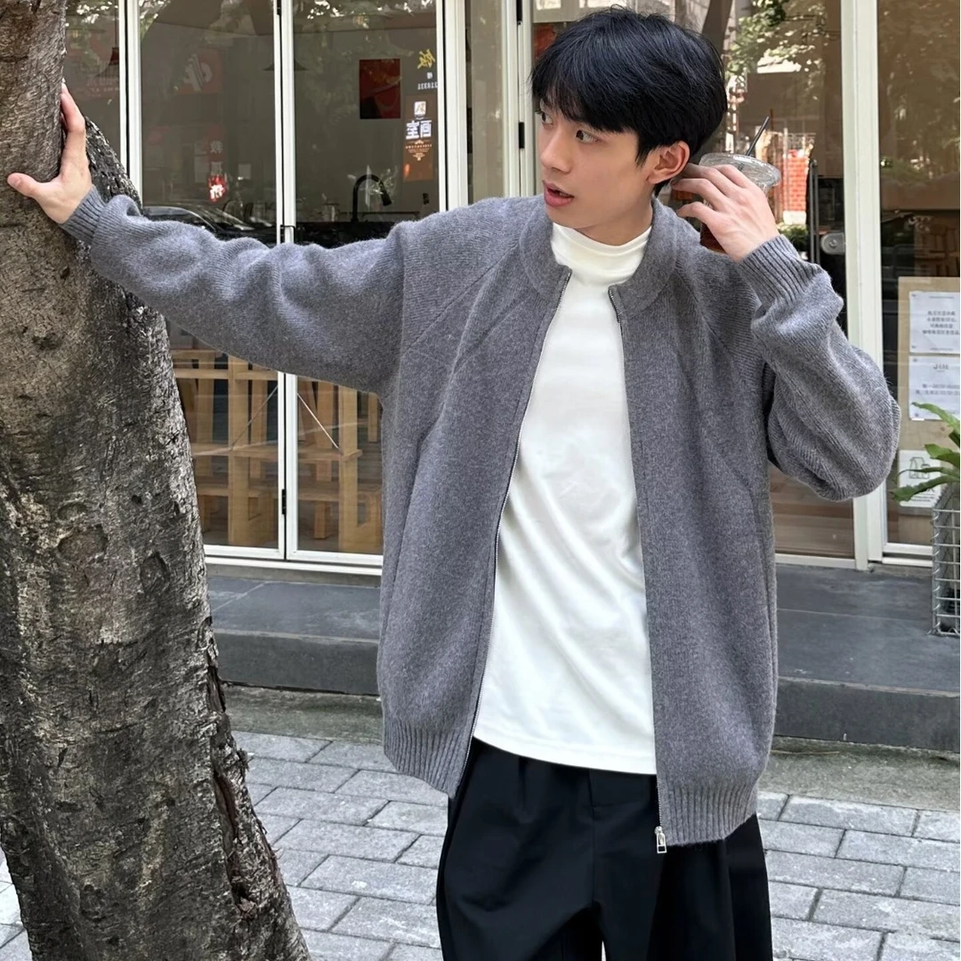 日系复古毛衣开衫男秋冬新款美式慵懒风保暖休闲宽松圆领针织外套