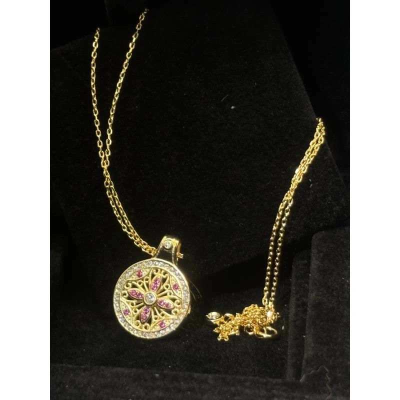 坠链均925银玻璃 925银法式轻奢双面高级太阳花项链复古A685