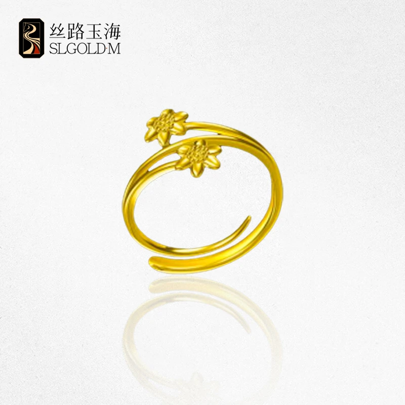 【丝路玉海】双生花黄金戒指足金气质时尚女士精美精致光面宝宝可爱
