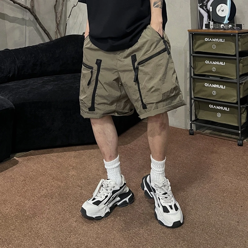 夏季时尚休闲速干立体口袋拉链工装短裤男美式潮流炸街休闲五分裤