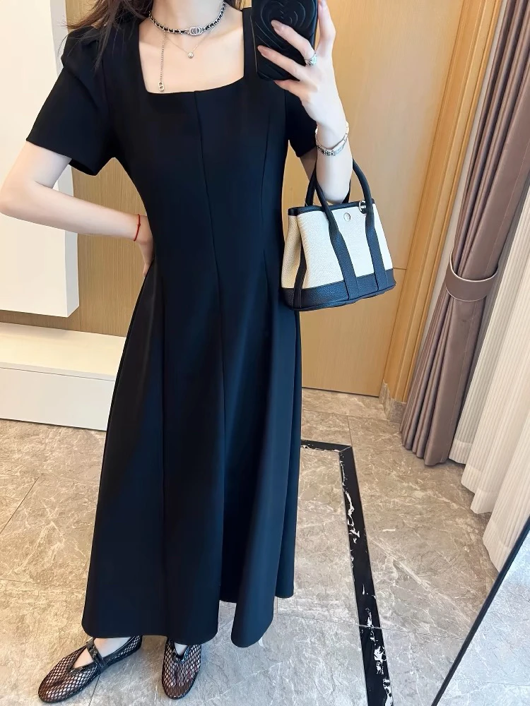 妮妮家9906夏季新款法式赫本风方领显瘦气质连衣裙