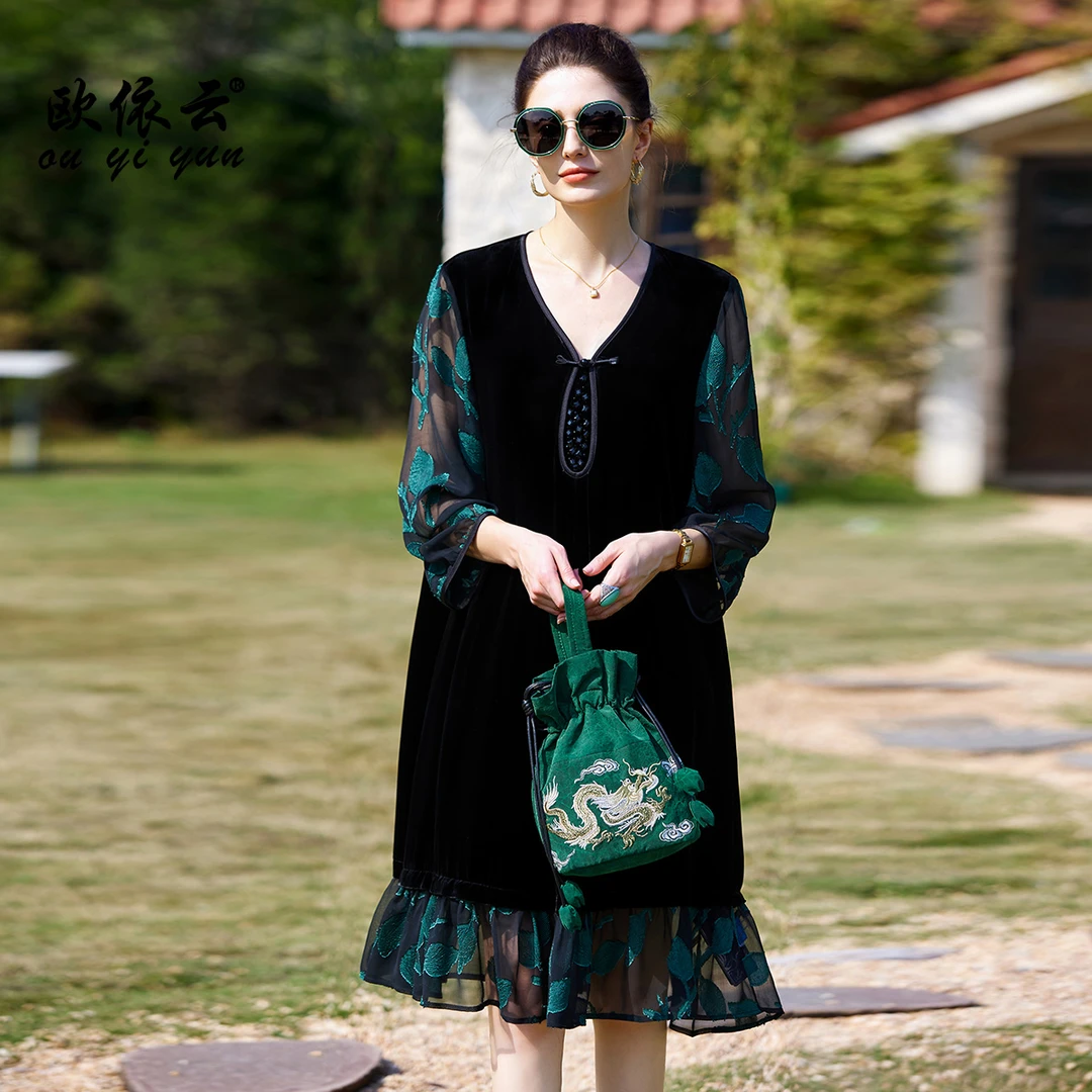 39502欧依云洋气大码连衣裙宽松显瘦年轻妈妈桑蚕丝薄裙子春夏