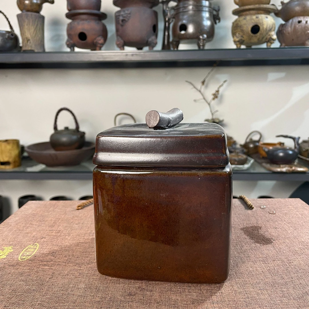 粗陶四方小茶叶罐