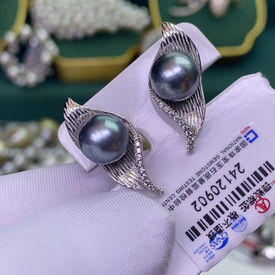 银S925镶嵌海水珍珠耳饰