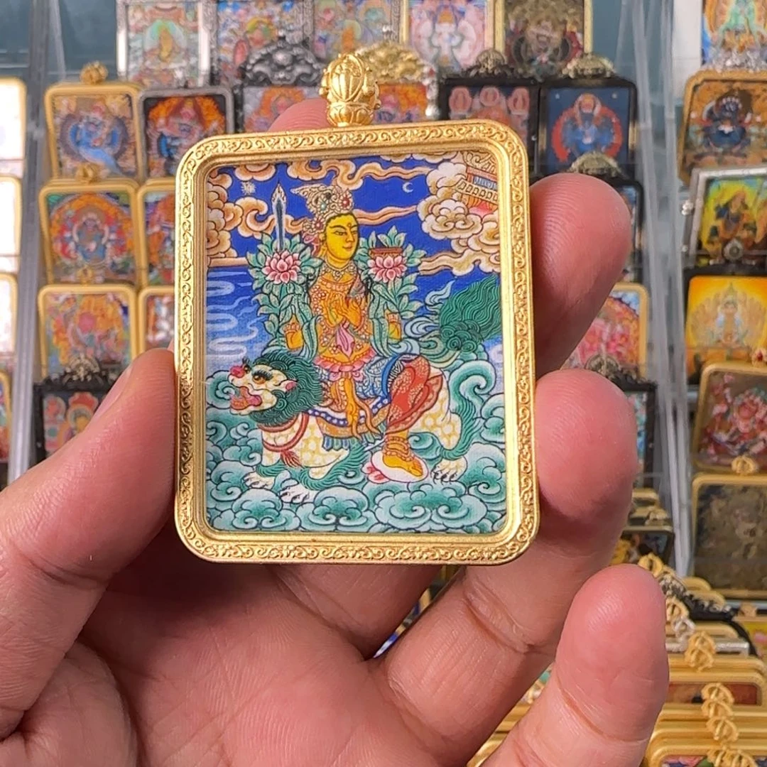 吊坠金****特骑狮文殊唐卡艺术