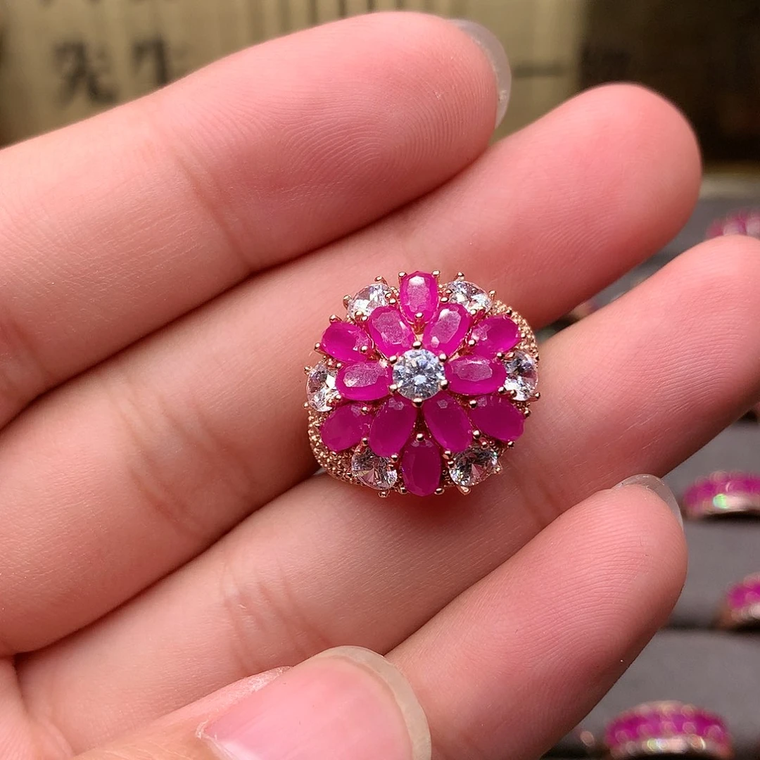 红宝石戒指银S925镶嵌