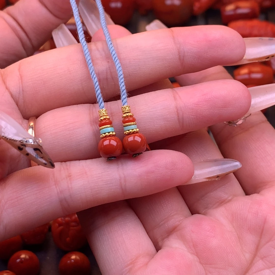 南红玛瑙银S925镶嵌川料原矿弟子珠7mm