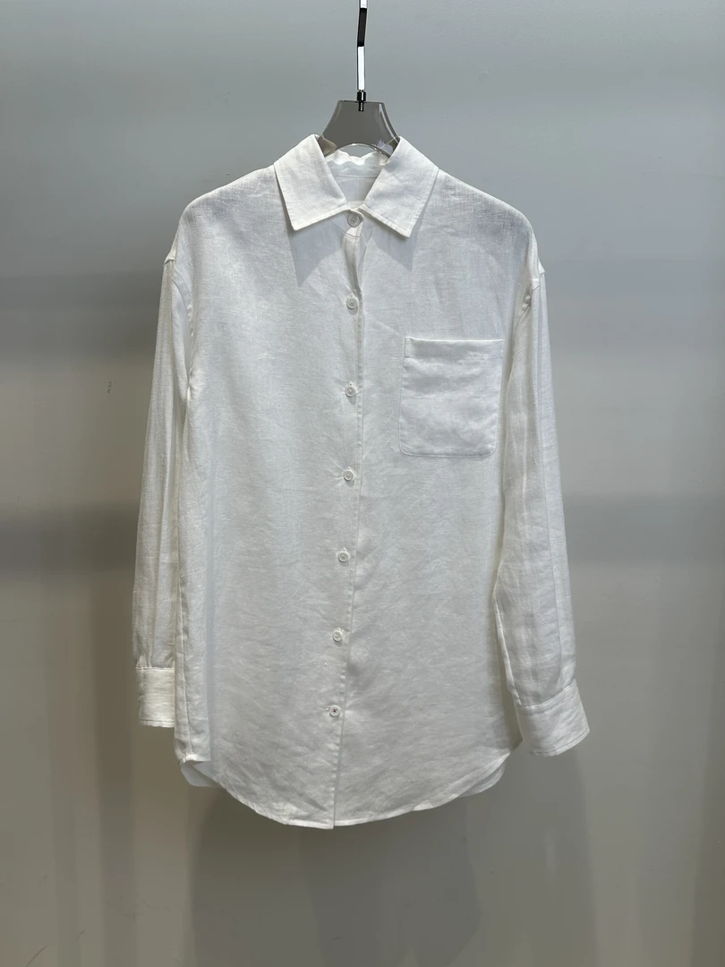 诗画轻吟新款白色法式防晒长袖亚麻衬衫 296-CSYM